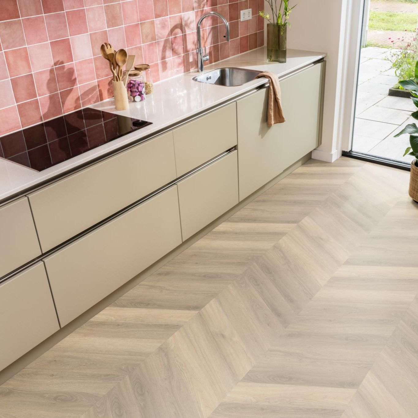 Ambiant Spigato Hongaarse Punt Dryback Beige - Plak PVC Vloer