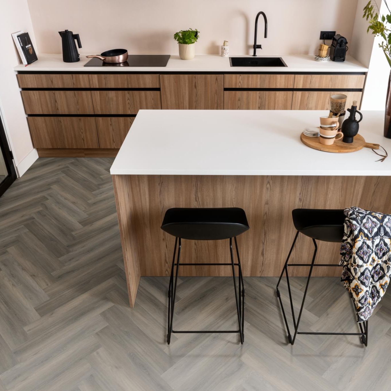 Ambiant Spigato Visgraat Dryback Dark Grey - Plak PVC Vloer