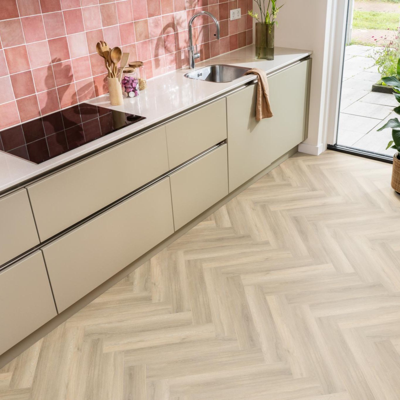 Ambiant Spigato Visgraat Dryback Beige - Plak PVC Vloer