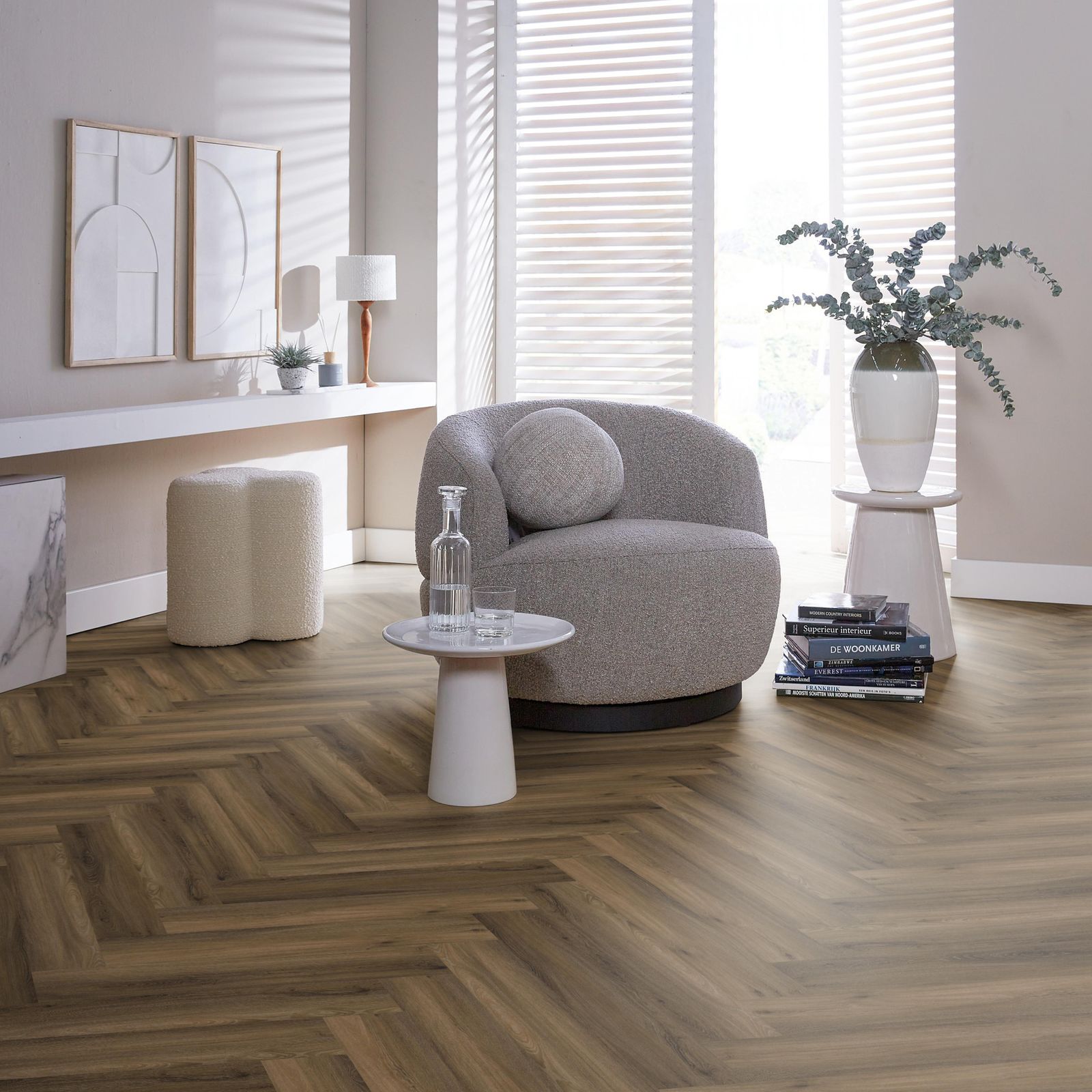 Ambiant Spigato Visgraat Dryback Warm Brown - Plak PVC Vloer