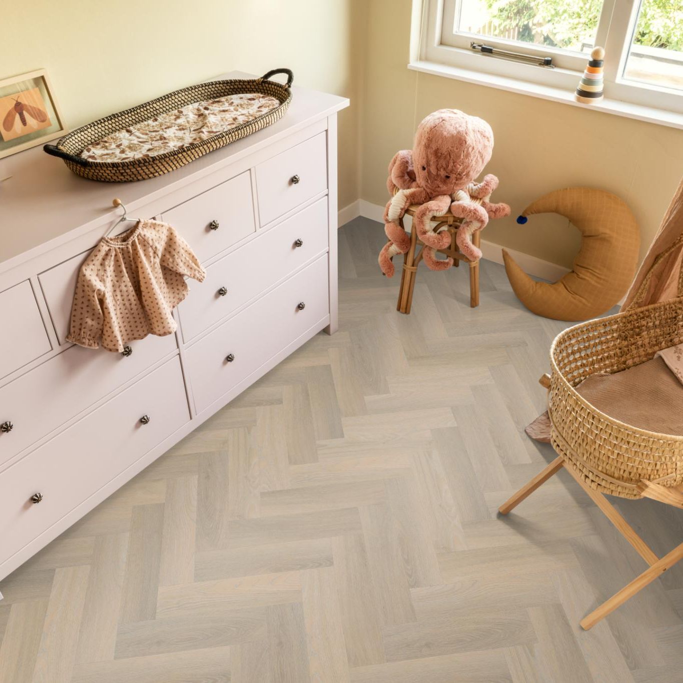 Ambiant Spigato Visgraat Small Dryback Beige - Plak PVC Vloer