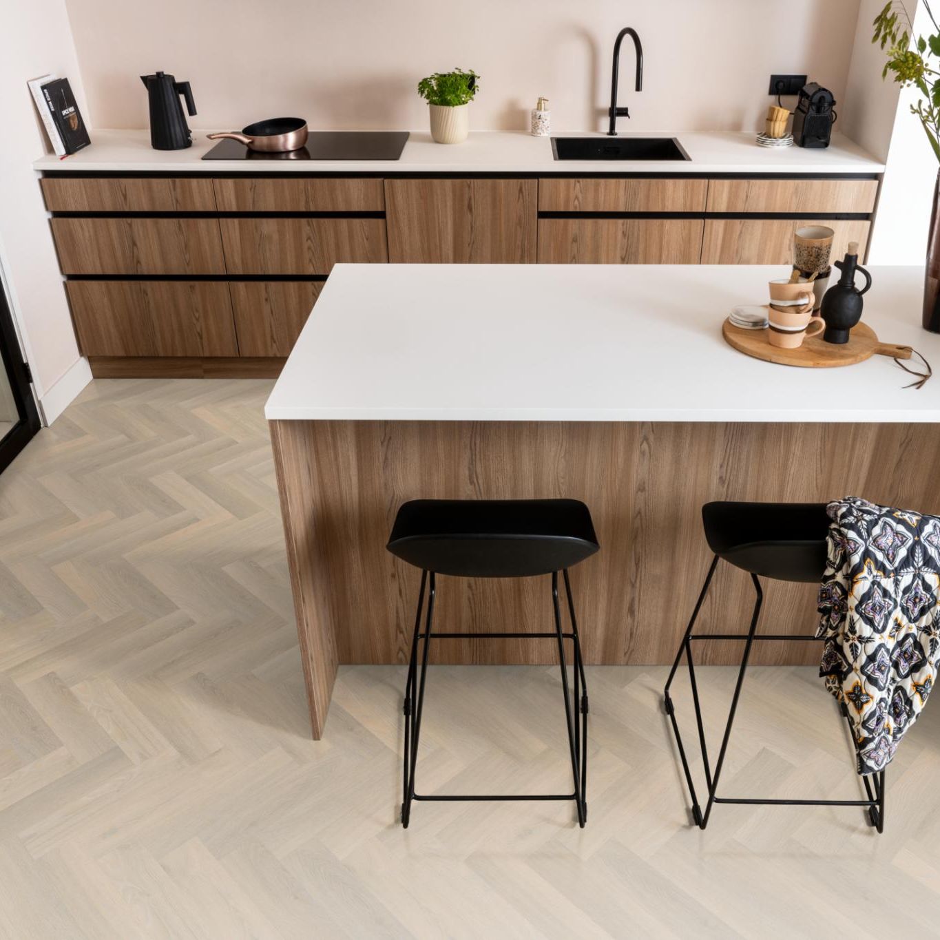 Ambiant Spigato Visgraat Small Dryback Beige - Plak PVC Vloer