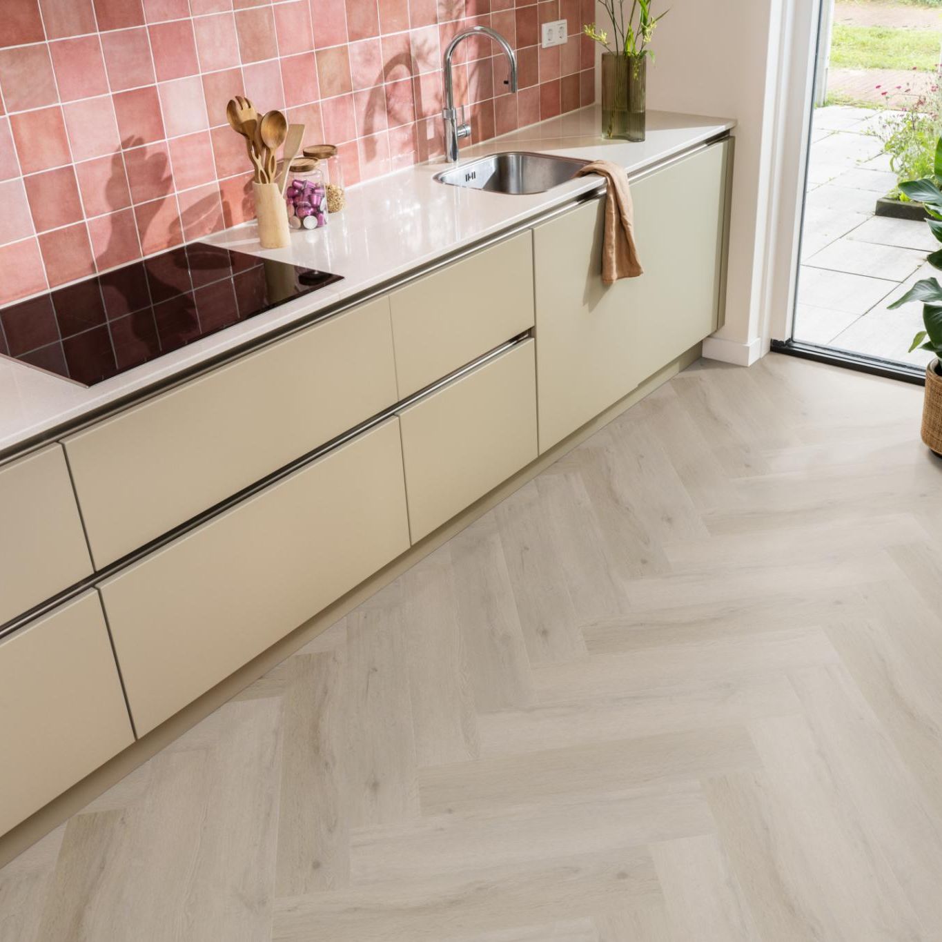 Ambiant Spigato Vivero Visgraat Dryback Light Oak - Plak PVC Vloer
