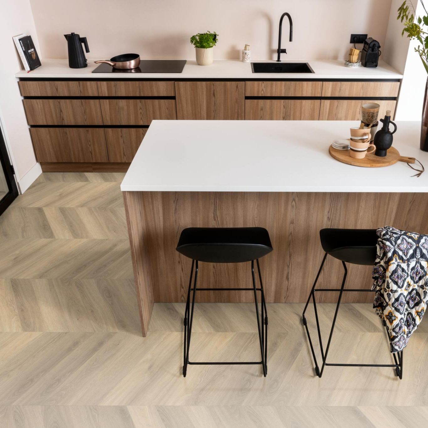 Ambiant Spigato Hongaarse Punt Dryback Beige - Plak PVC Vloer